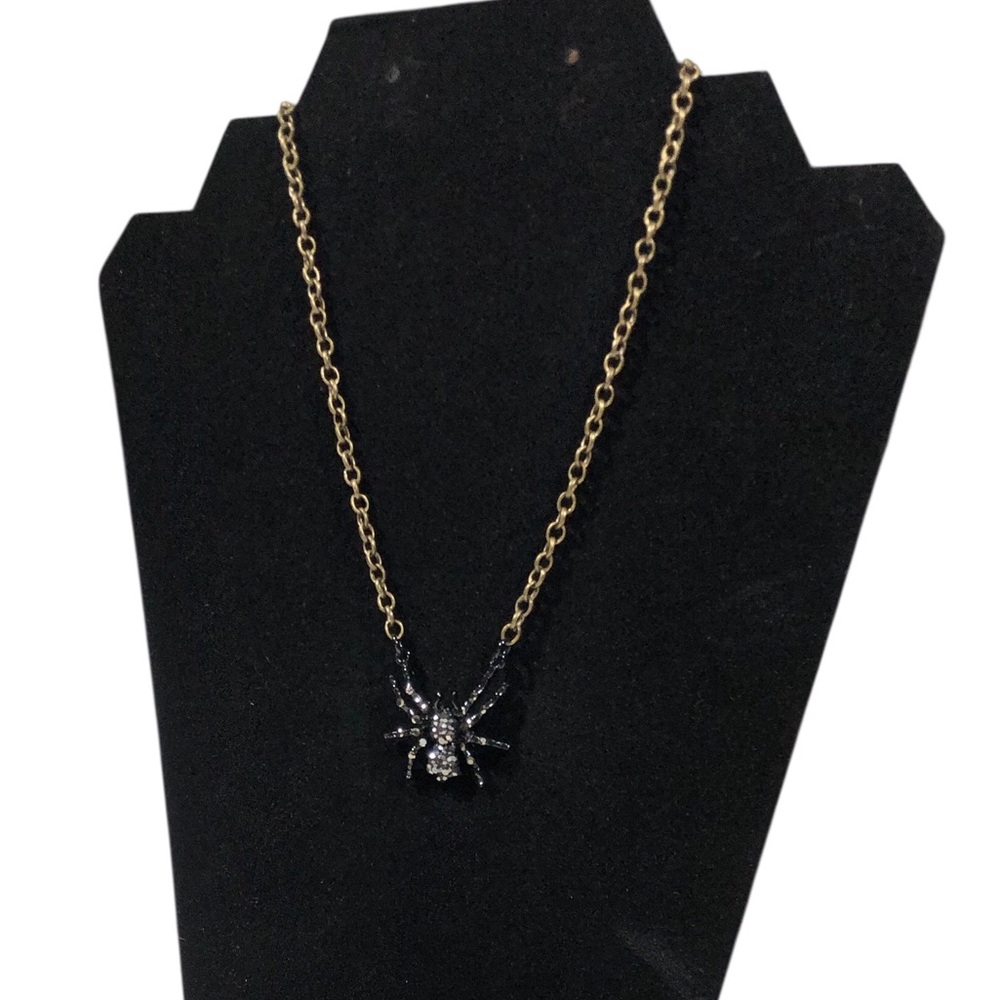 Black & silver spider necklace with rhinestones on a bronze chain
